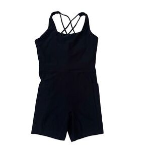 CALIA Women’s Black Biker Short Bodysuit Criss Cross Tank With Pockets Size S